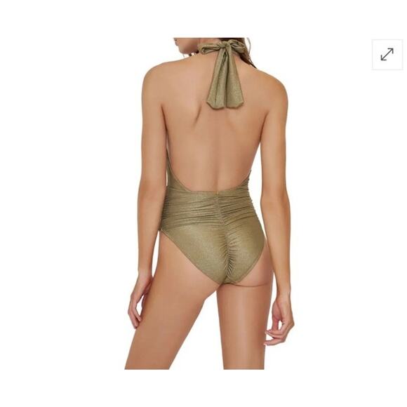 PQ Celine Metallic Halter One-Piece Swimsuit Size Small Halter Neck - Picture 2 of 6